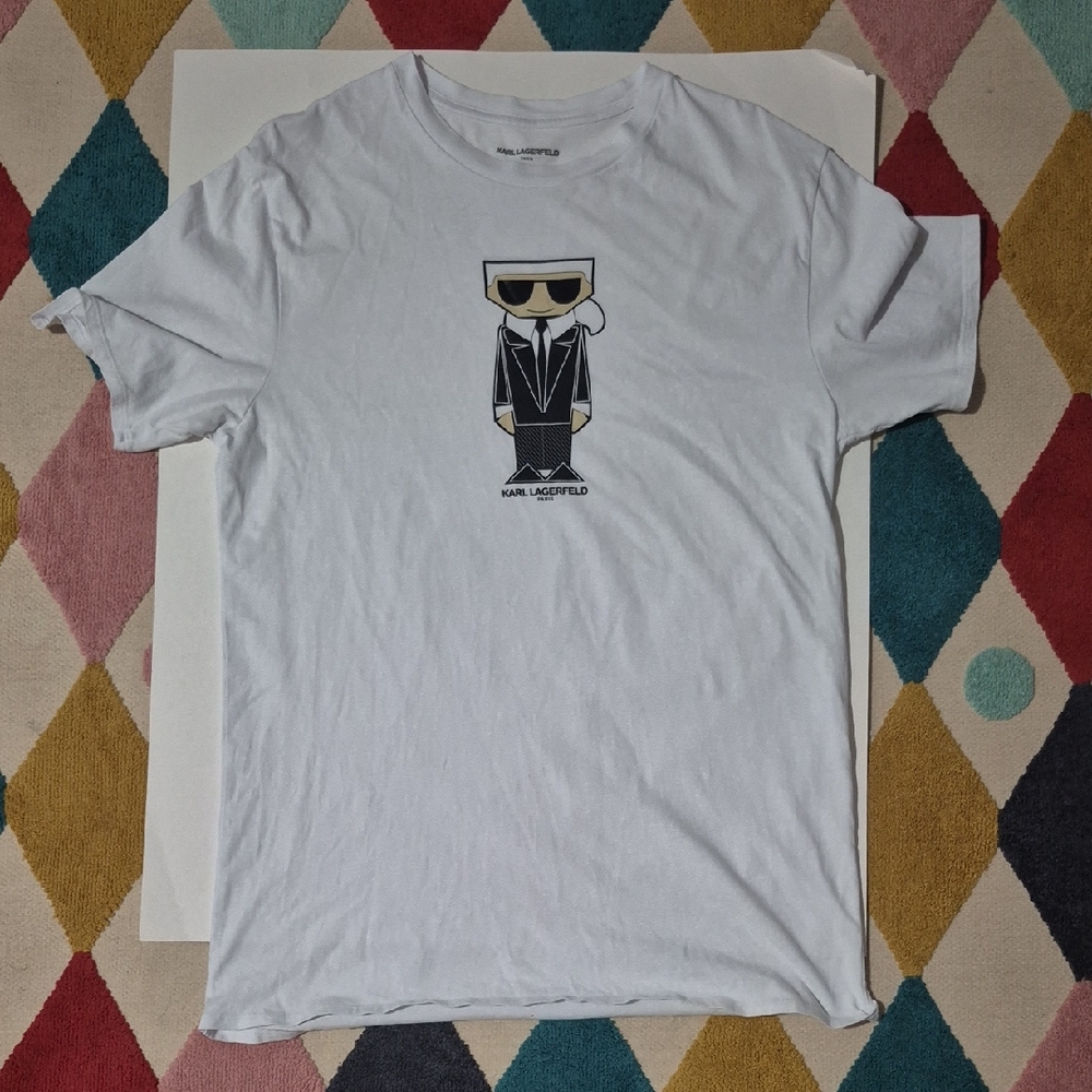 Karl Lagerfeld White Tee with Stylized Karl Graphic